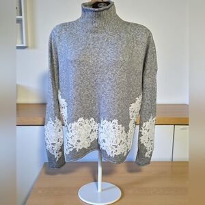 Soft & Cozy Embroidered Cowl Neck Cotton Blend Oversized Sweater Size XL